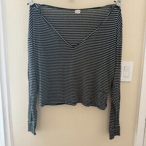 John Galt Brandy Melville Long Sleeve Stripped Navy Shirt Women Nautical Coastal